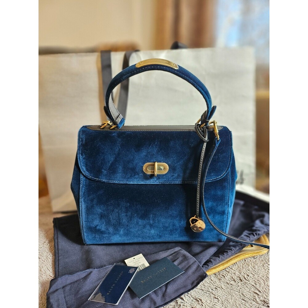 Ralph Lauren Tiffin 33 Velvet Top-Handle Bag, Prussian Blue, NWT - Picture 15 of 16